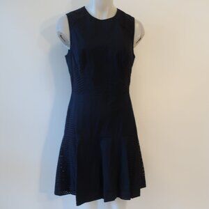 Womens Shoshanna Navy Blue Eyelet Sleeveless  A-Line Dress 10